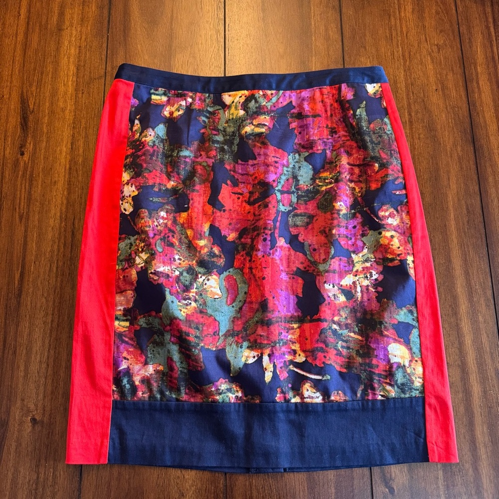 Adrianna Papell Women’s A-Line Knee‎ Length Abstract Vibrant Skirt Sz 8 Red Navy